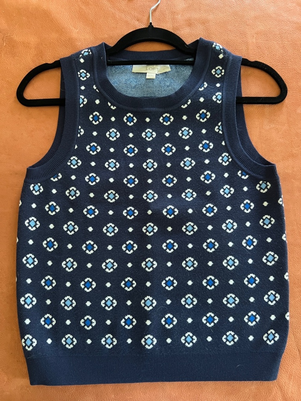 LOFT Navy Patterned Knit Sleeveless Sweater Vest